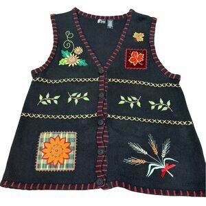 🖤🍂 Holiday Editions Women’s Black Fall-Themed Sweater Vest | Size L 🍁